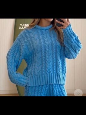 NWT Daily Drills cable knit oversized sweater in Malibu blue